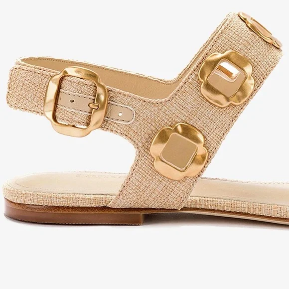 **NIB** Larroude Milan Flat Sandal In Beige Raffia - Picture 3 of 14